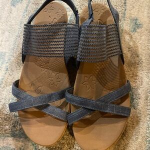 Sketchers Luxe Foam Sandals - Blue, Faux Cork Sole Sz 10M